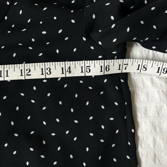 Express Black Semi Sheer Blouse Polka Dot White Leaves Size XXS Career Classic - Picture 16 of 16
